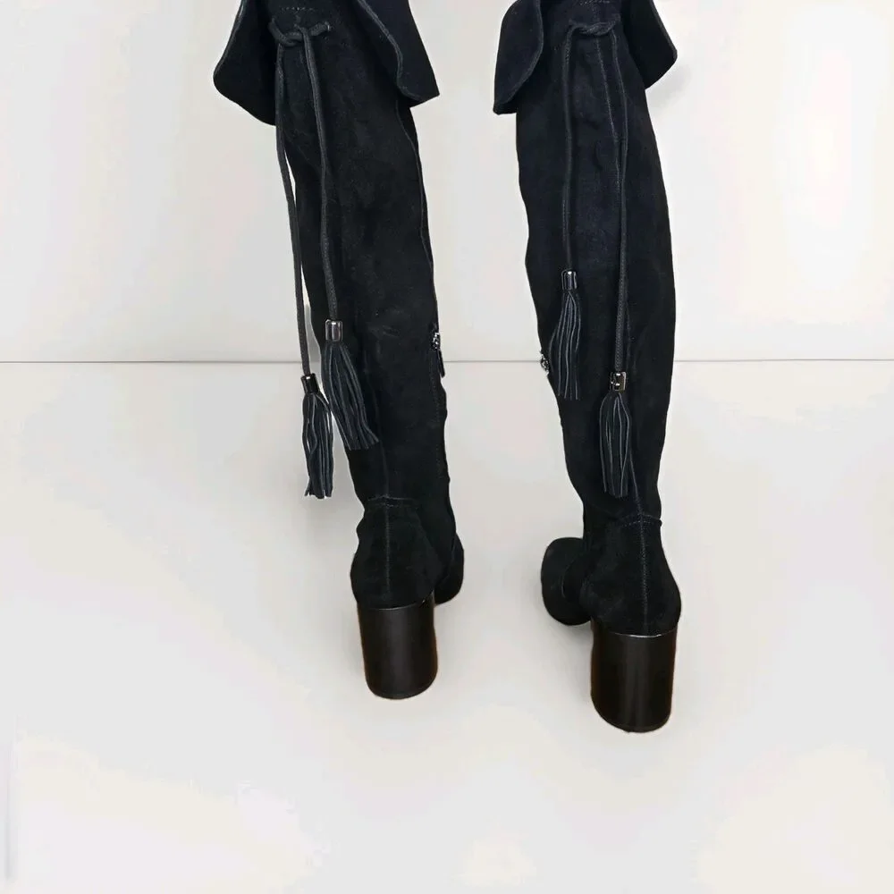 Karl Lagerfeld Paris Women's Razo Over-The-Knee Suede Boots Black Size 10M